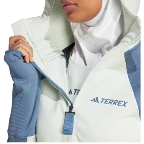 adidas Women's M Medium Terrex Tech Fleece Hooded Jacket NWT Blue Light Green - Picture 14 of 16